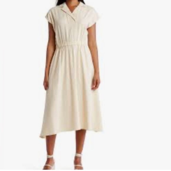 Melloday Notch Collar Short Sleeve Midi Cream Dress M - NEW - Picture 14 of 14